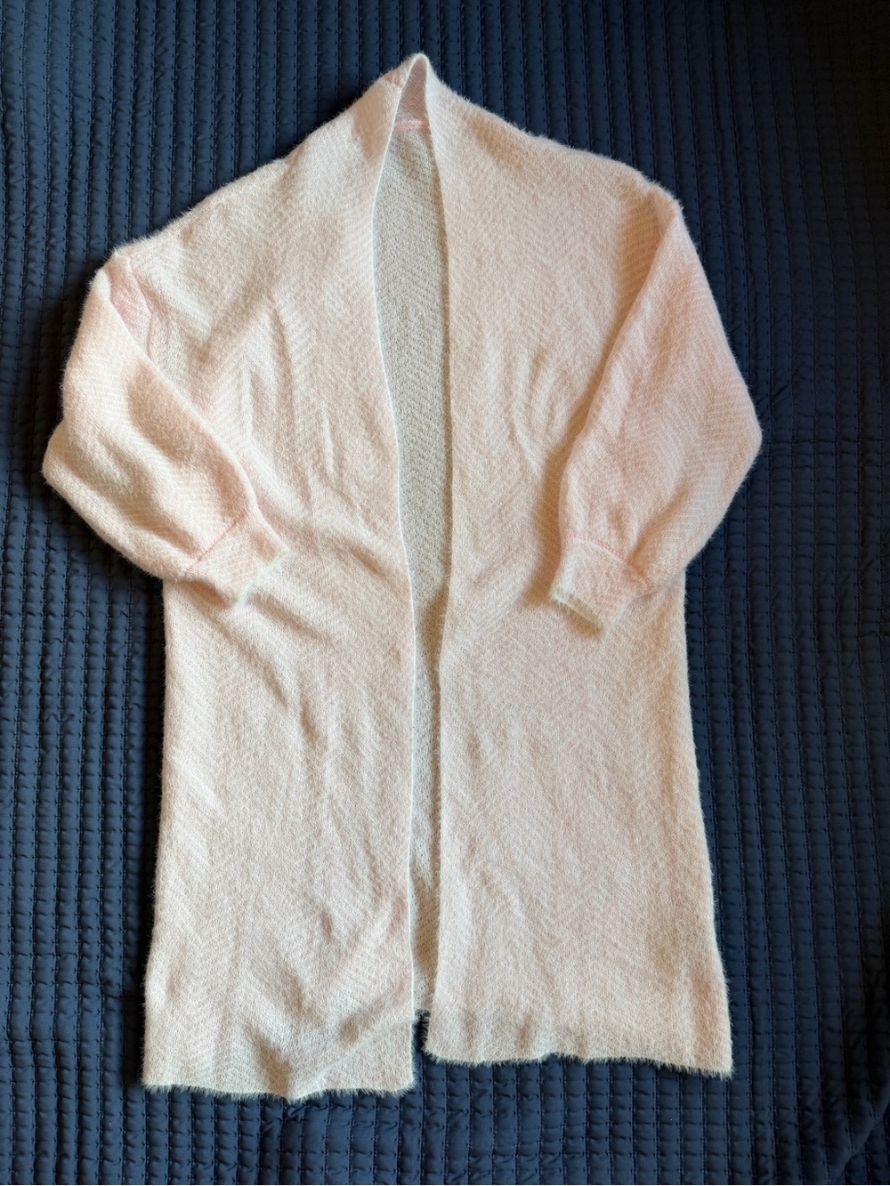 SHEIN Pale Pink Open-Front Long Knit Cardigan